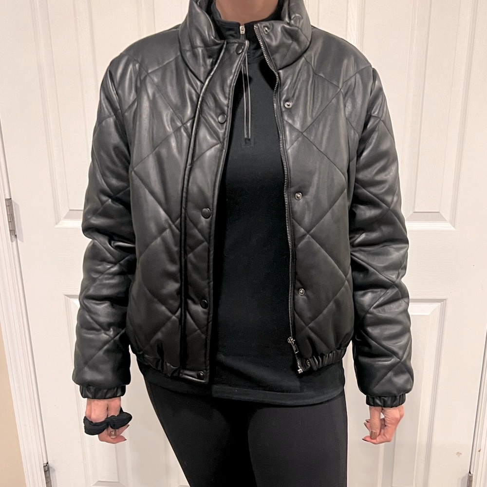Vegan leather quilted puffer jacket
